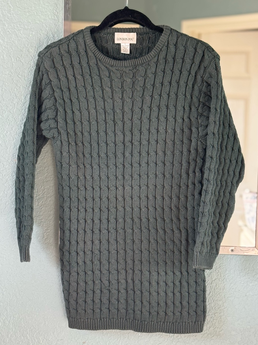 Vintage London Fog 100% Cotton Tea Length Sleeve Cable Knit Sweater Size L EUC